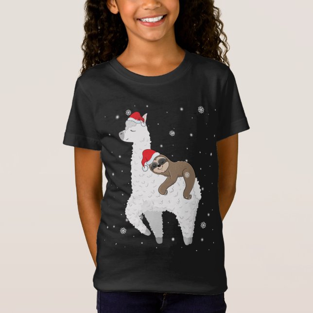 T-Shirt Noël Sloth équitation Llama Père Noël Funny Pyjama (Devant)
