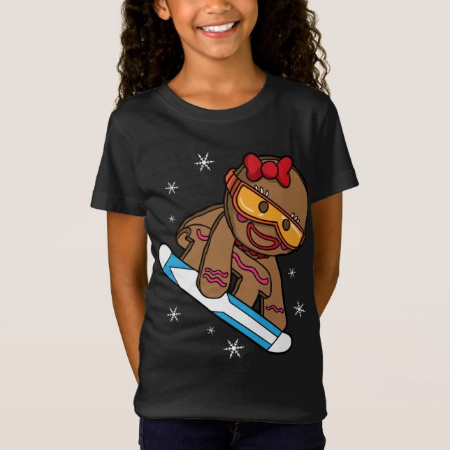 T-Shirt Noël Snowboard Gingerbread Girl (Devant)