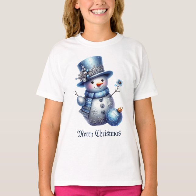 T-shirt Noël Snowman Élégant Vacances d'hiver Filles (Devant)