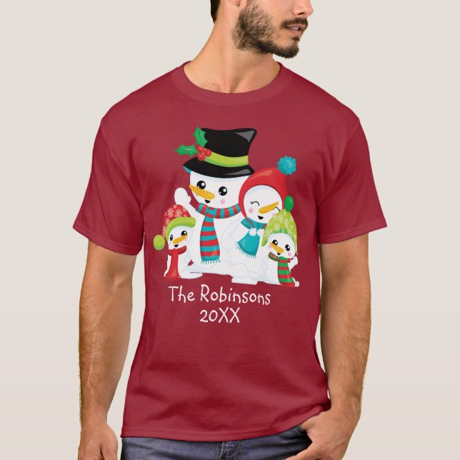 T-shirt Noël Snowman Famille Maman Papa Enfants Famille (Devant)