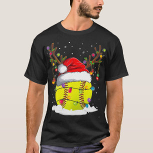 T-shirt Noël Softball Reindeer Funny Santa Hat Xmas K