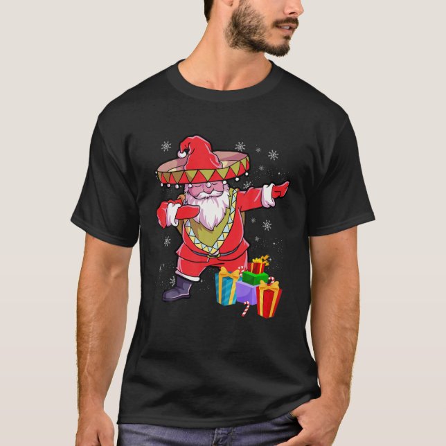 T-shirt Noël Sombrero Dabbing Santa Claus Mexicain Mer (Devant)