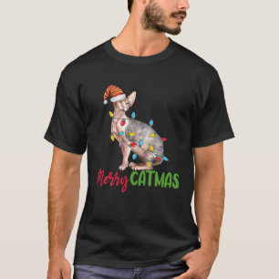 T-shirt Noël Sphynx Chat Paw Cute Xmas Lumières Arbre Pa