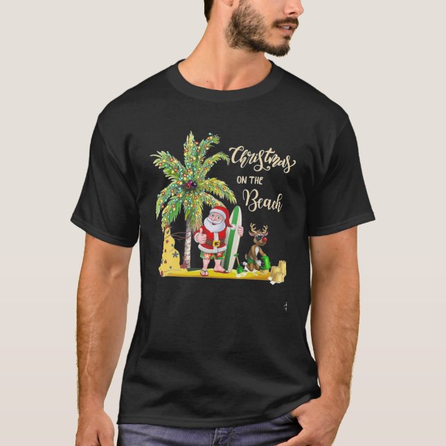 T-shirt Noël Sur La Plage Drôle Tropical Christma (Devant)