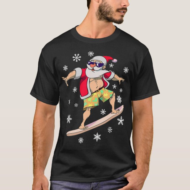 T-shirt Noël Surf d'été Hawaii Père Noël Hawaiian Surfi (Devant)