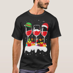 T-shirt Noël Trois Verre De Vin Rouge Xmas Père Noël ELF