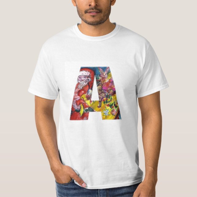 T-SHIRT NOËL UNE LETTRE / PÈRE NOËL AVEC CADEAUX MONOGRAMM (Devant)