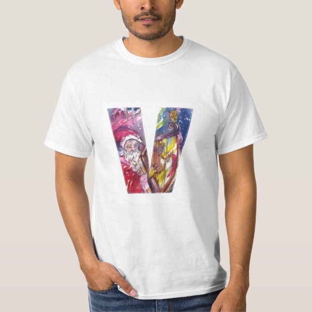 T-SHIRT NOËL V LETTRE / PÈRE NOËL JOUER AU HARP (Devant)