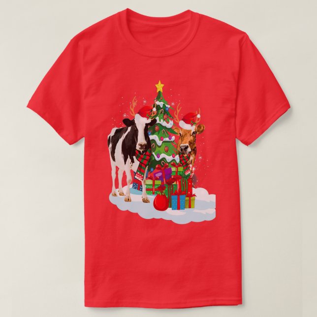 T-shirt Noël vache Noël arbre de Noël drôle (Design devant)