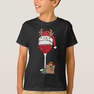 T-shirt Noël Verre rouge Vin Santa Hat Reindeer Fun Xm