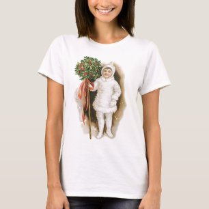 T-shirt Noël vintage, fille victorienne avec houx