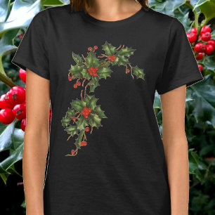 T-shirt Noël vintage, plante de houx avec des baies rouges