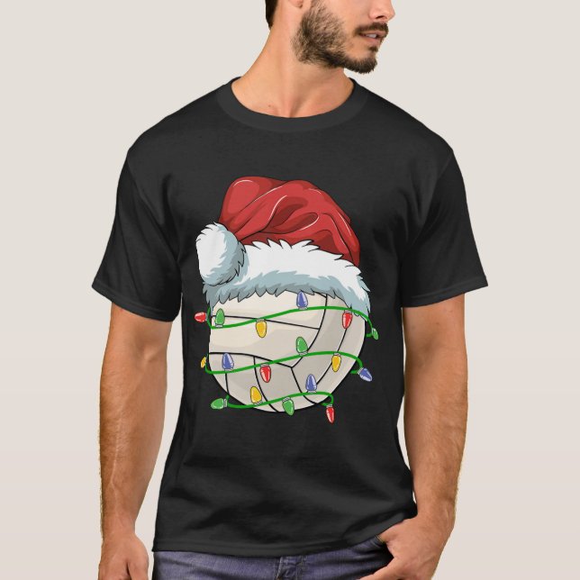 T-shirt Noël Volley-ball Ball Santa Hat Lumière Drôle Sp (Devant)