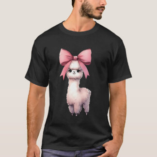 T-shirt Nœud Coquette Alpaga Lama Ruban Rose Maman Fête de