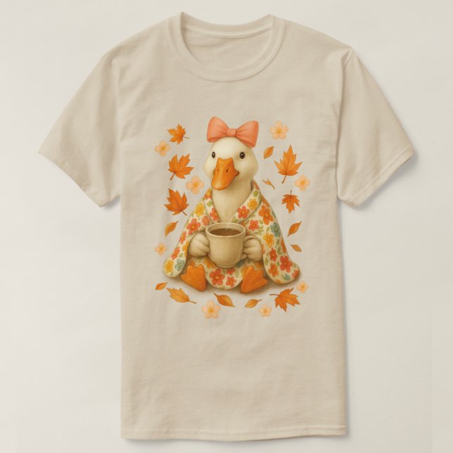 T-shirt Nœud Coquette d'Oie avec Écharpe Café Vibes d'Auto (Design devant)