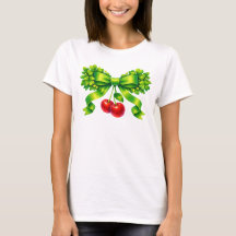 Nœud de trèfle chanceux avec cerises motif vert