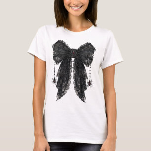 T-shirt Nœud en dentelle gothique noire avec coquette arai