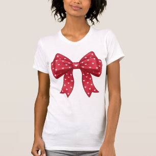 T-shirt Nœud rouge élégant minimaliste Coquette avec cœurs