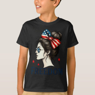 T-shirt Nœud Usa Drapeau Filles Bun Messy Dom Drapeau Amér