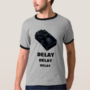 T-shirt Noir 2 de pédale de guitare de retard