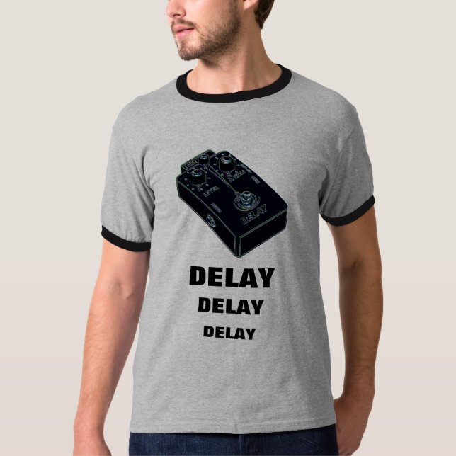T-shirt Noir 2 de pédale de guitare de retard (Devant)