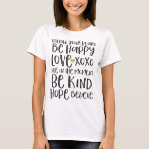 T-shirt Noir Aquarelle Mots Inspirationnels Gold Heart