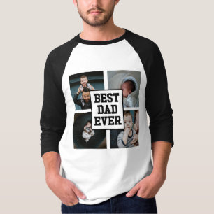 T-shirt Noir Blanc Meilleur Papa Jamais Photo Personnalisé