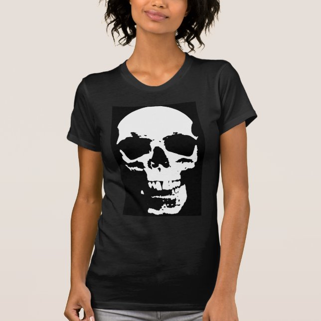 T-shirt Noir & Blanc Pop Art Crâne Cool élégant (Devant)