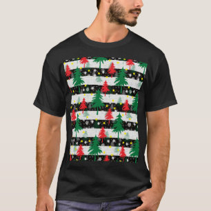 T-shirt Noir Blanc Stripes Neiges Rouge Vert Arbres