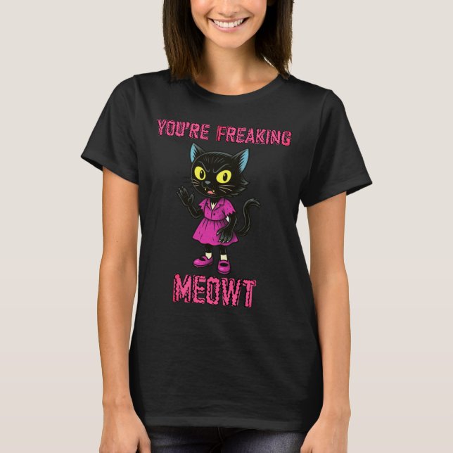 T-shirt Noir Cat Meow (Devant)