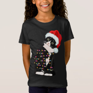 T-Shirt Noir Chat Noël Lumière Drôle Amoureux des chats Ch