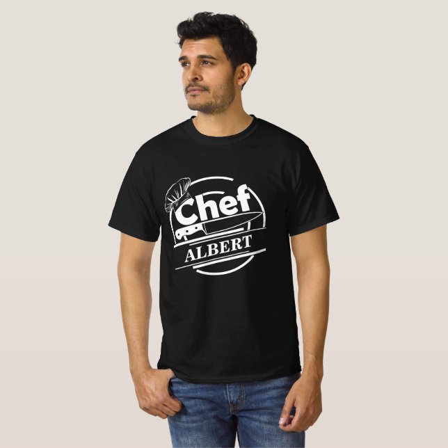 T-shirt noir Cute Chef customisé pour hommes (Devant entier)