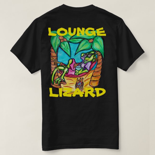 T-SHIRT NOIR DE BANDE DESSINÉE DE LÉZARD DE SALON (Design dos)