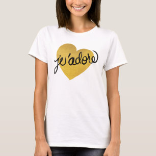 T-shirt Noir de la citation de J'adore et coeur d'or