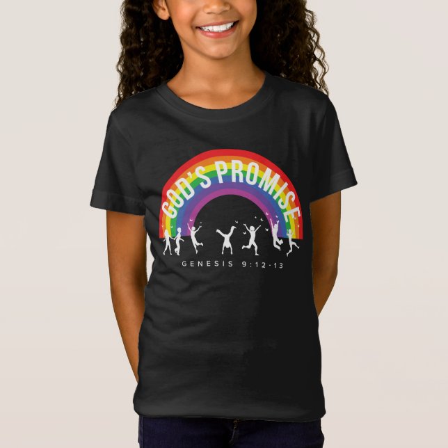 T-shirt noir de la fille arc-en-ciel La promesse d (Devant)