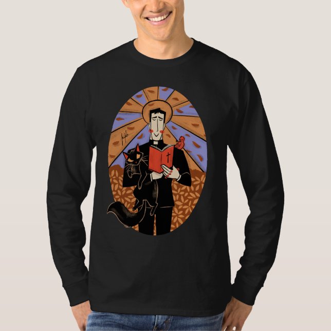 T-shirt Noir de long feutre pour hommes de Saint Luke (Devant)