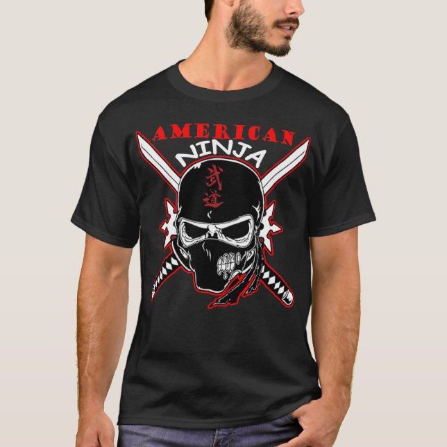 T-shirt noir de Ninja d'Américain (Devant)