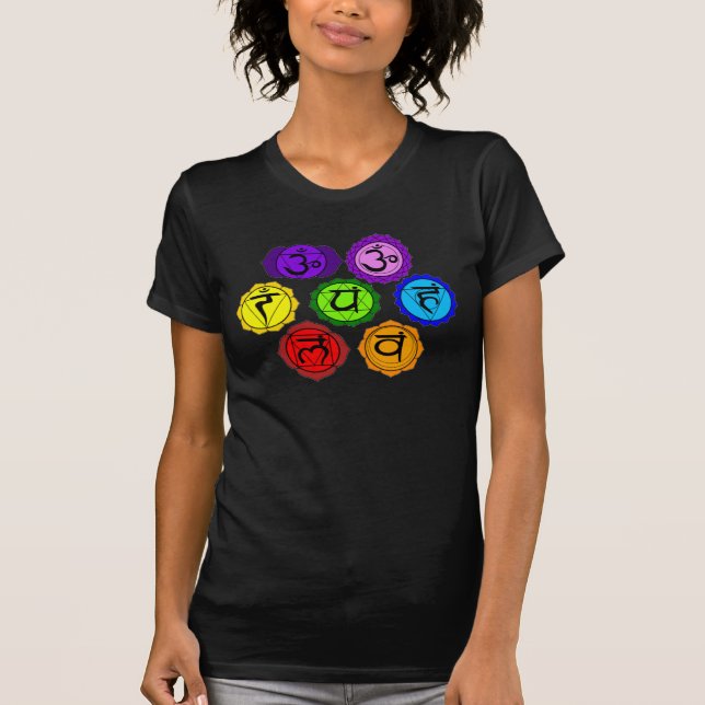 T-SHIRT NOIR DE SYMBOLES DU YOGA REIKI SEPT (Devant)
