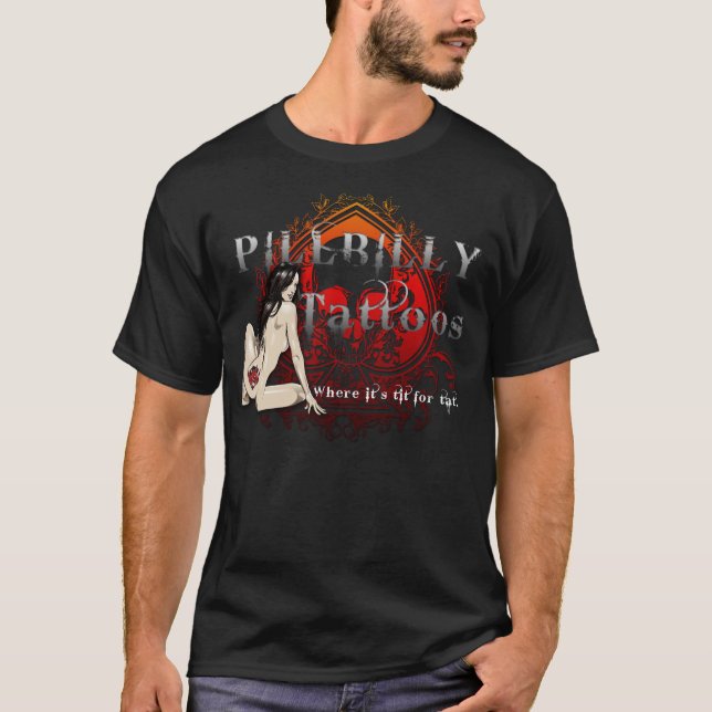 T-shirt Noir de tatouage de marque de Pillbilly (Devant)