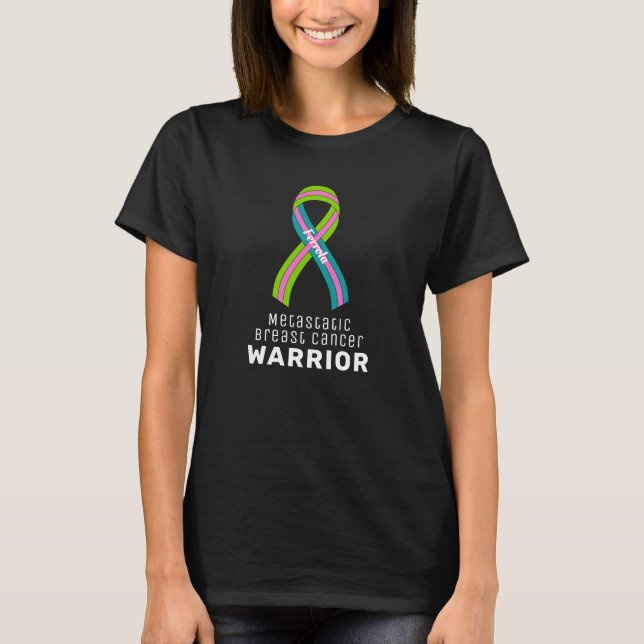 T-shirt noir en ruban pour cancer du sein métastat (Devant)