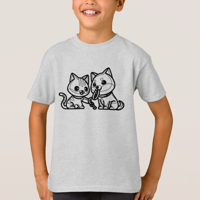 T-shirt NOIR ET BLANC #55 - Chiens Et Chats Best Friends V (Devant)