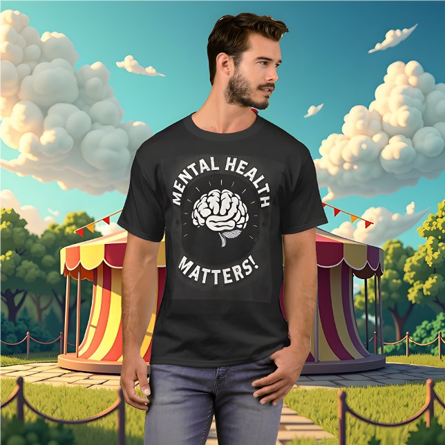 T-shirt Noir et blanc avec cerveau - La santé mentale comp (Mental Health Matters black t-shirt. )