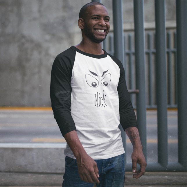 T-shirt Noir et blanc drôle Halloween Éffrayant Custom (Funny Halloween spooky ghost eyes. )