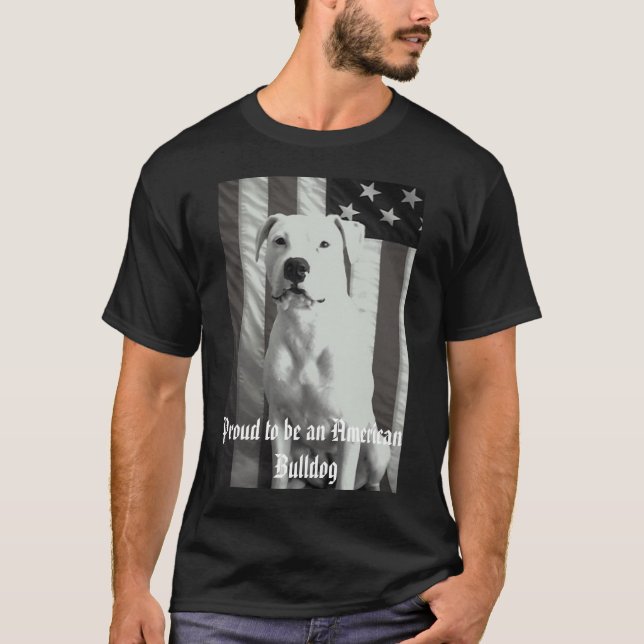 T-shirt noir et blanc, fier d'être un bouledogue américain (Devant)