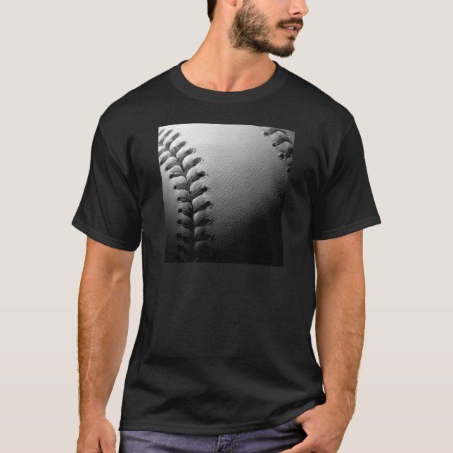 T-shirt Noir et blanc Gros plan de base-ball (Devant)