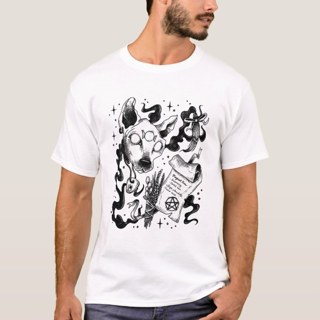 T-Shirt noir et blanc sorcier magique (Devant)