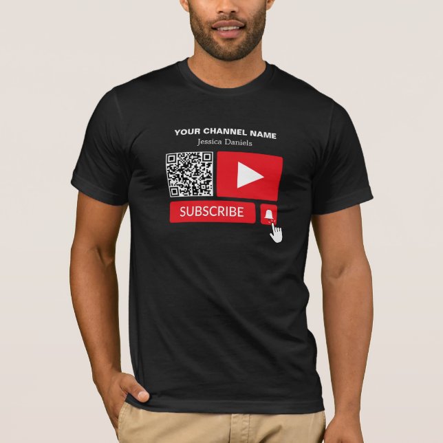 T-shirt Noir et rouge élégant - QR Code, Youtube - Vlogger (Devant)