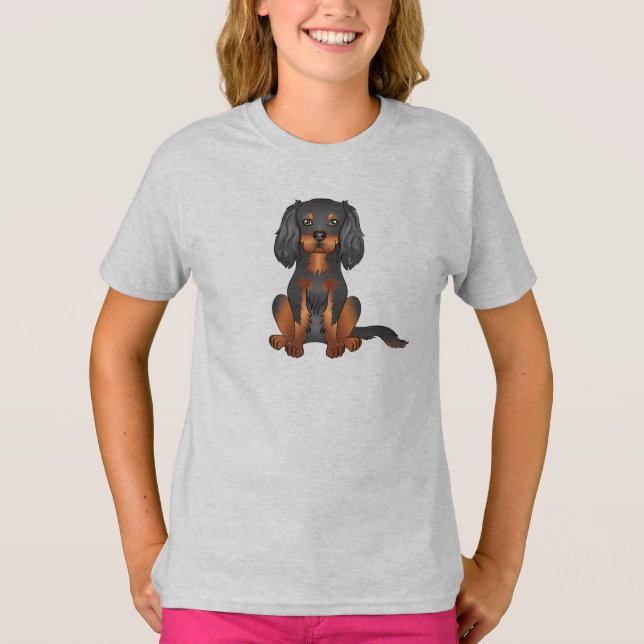 T-shirt Noir Et Tan Cavalier King Charles Spaniel Chien (Devant)