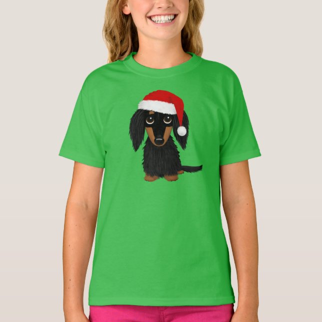 T-shirt Noir et Tan Dachshund Père Noël (Devant)
