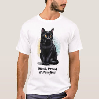 T-shirt Noir, Fier et Purfect - JunetDix Cat Art